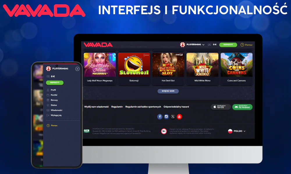 Więcej informacji o interfejsie kasyna online Vavada