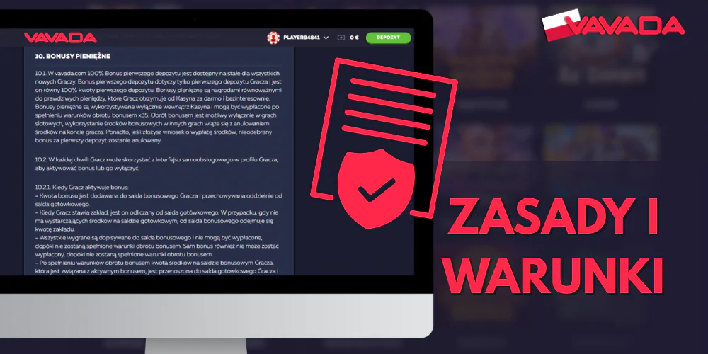 Vavada ma określone warunki korzystania z bonusów bez depozytu
